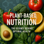 alt_text: A vibrant book cover with fruits, veggies, and scientific elements highlighting plant-based health.